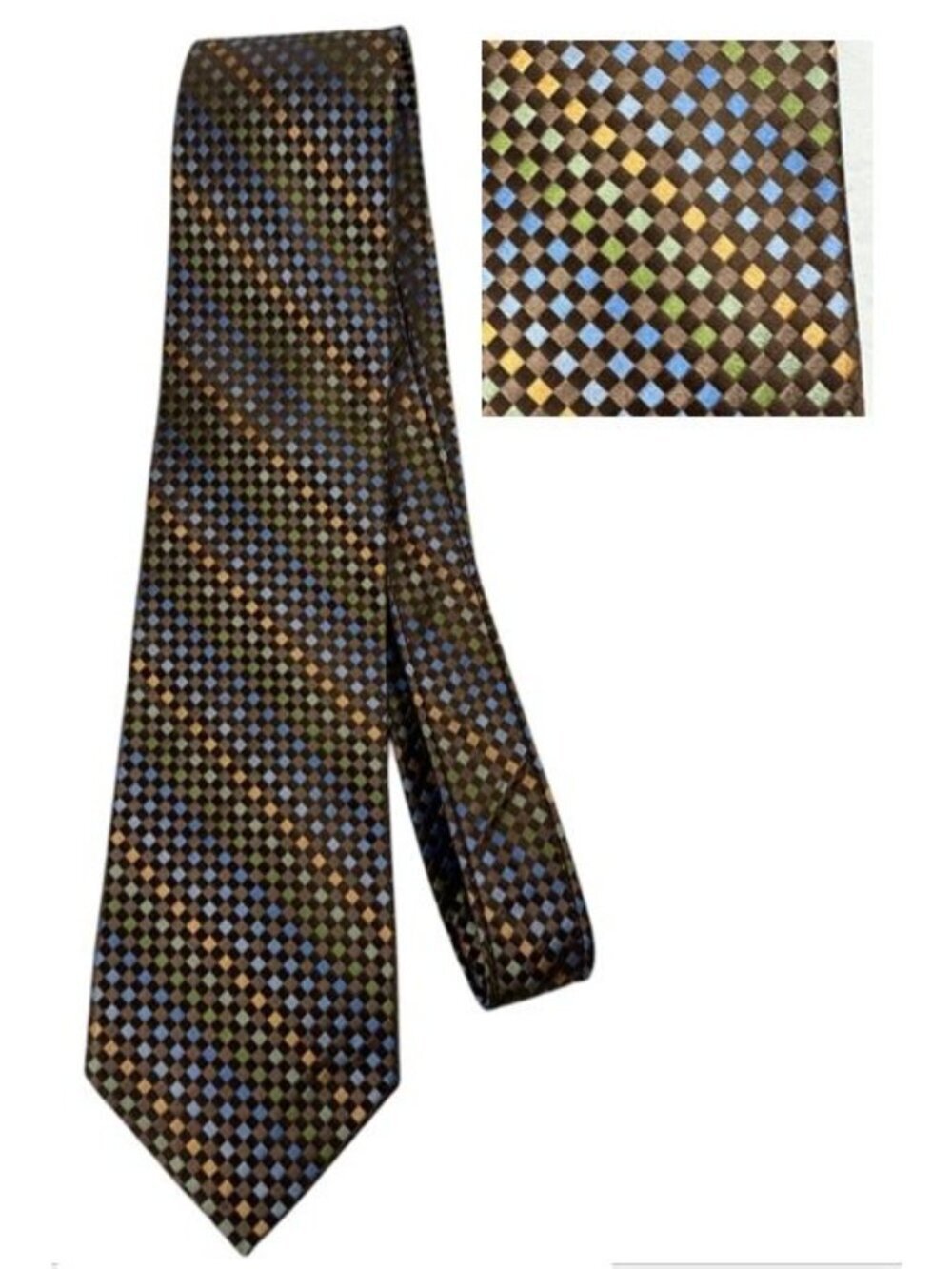 Beau Brummel Soho 100% Silk Men's Neck Tie Hand Made Designer Luxury Brown Blue